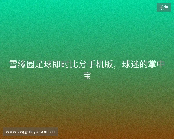 雪缘园足球即时比分手机版，球迷的掌中宝